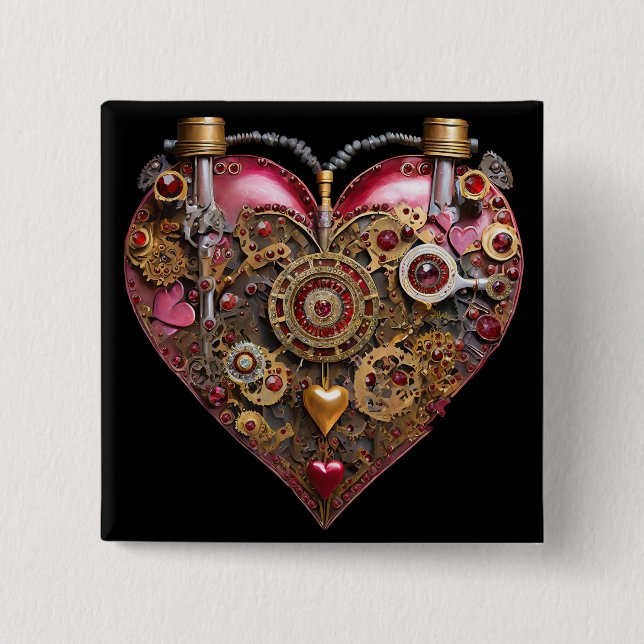 Streampunk-Herz-Rubin-Valentinstag Button (Vorderseite)