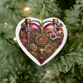 Streampunk-Herz-Rubin-Valentinstag Keramik Ornament