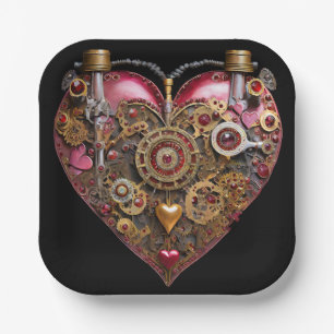 Streampunk-Herz-Rubin-Valentinstag Pappteller