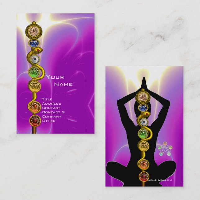 STRECKE ASCLEPIUS,7 CHAKRAS YOGA LOTUS POSE Rosa Visitenkarte (Vorne/Hinten)