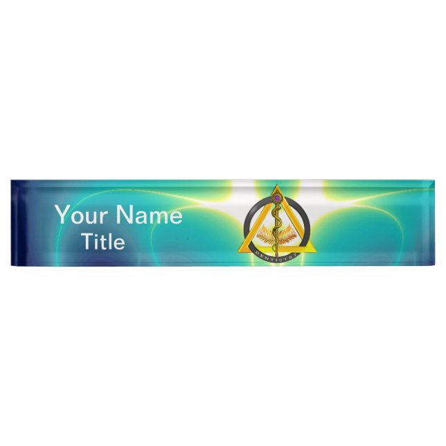 STRECKE DES ASCLEPIUS DENTIST DENTISTRY SYMBOL Blu Namensplakette (Vorderseite)