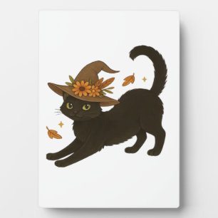 Streckende schwarze Katze – Witchy Herbst-Klassike Fotoplatte