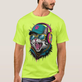 Street Cat DJ Attitude – Kühne Streetwear-Kunst T-Shirt