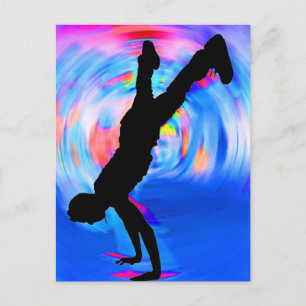 Street Dancing, Silhouette, Blues/Reds/Pink Shades Postkarte