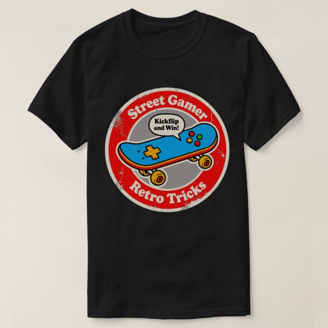 Street Gamer Retro Tricks Skateboard Spaß T-Shirt (Design vorne)