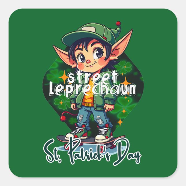 Street Leprechaun St Patrick’s Day - Autocolante Quadratischer Aufkleber (Vorderseite)