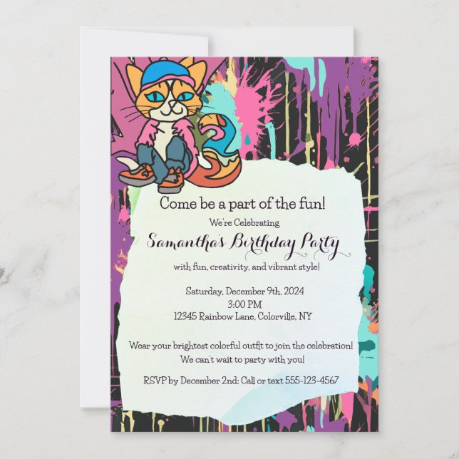 Street Retro Cat, Cap and Sneakers| Funny Einladung (Vorderseite)