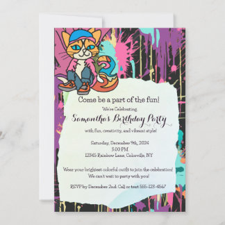 Street Retro Cat, Cap and Sneakers| Funny Einladung