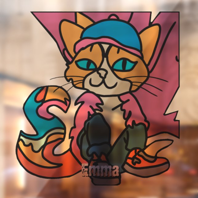 Street Retro Cat, Cap and Sneakers| Funny Fensteraufkleber (Blatt 2)