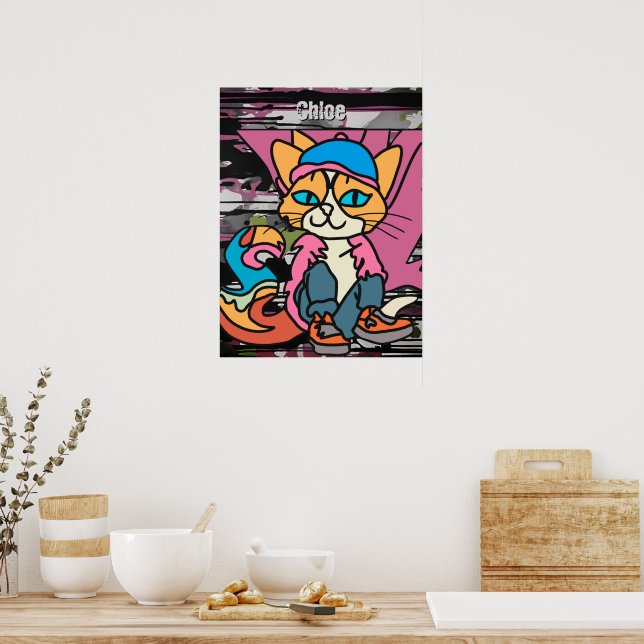 Street Retro Cat, Cap and Sneakers| Funny Poster (Küche)
