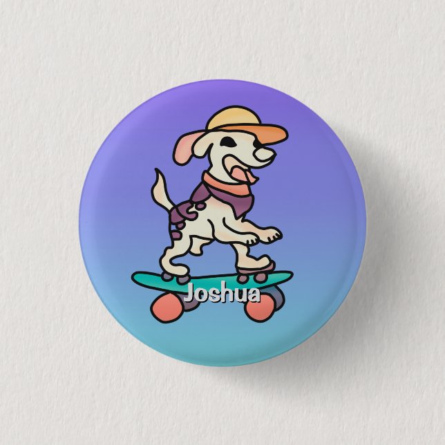 Street Retro Dog auf Skateboard | Funny Button (Vorderseite)