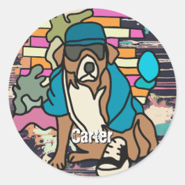 Street Retro Dog, Cap and Sneakers | Funny Runder Aufkleber
