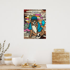 Street Retro Dog, Cap and Sneakers | Funny Throw Poster