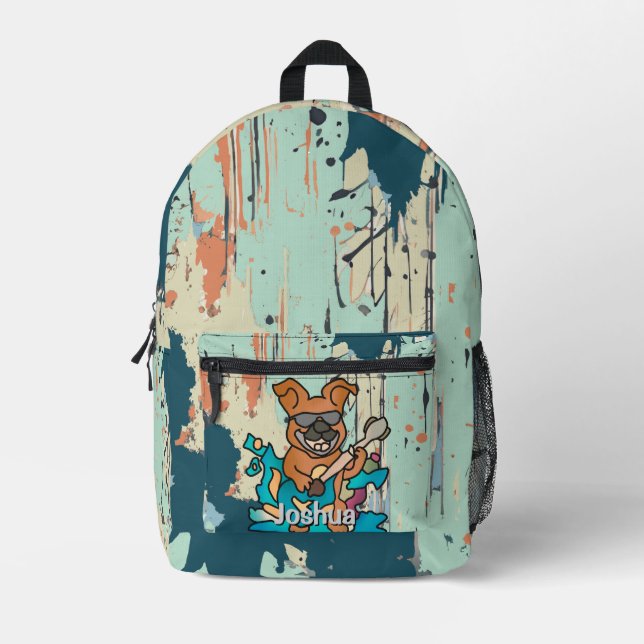 Street Retro Dog mit Gitarre | Funny Bedruckter Rucksack (Vorderseite)