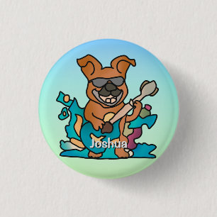 Street Retro Dog mit Gitarre Funny Button