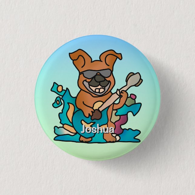 Street Retro Dog mit Gitarre | Funny Button (Vorderseite)