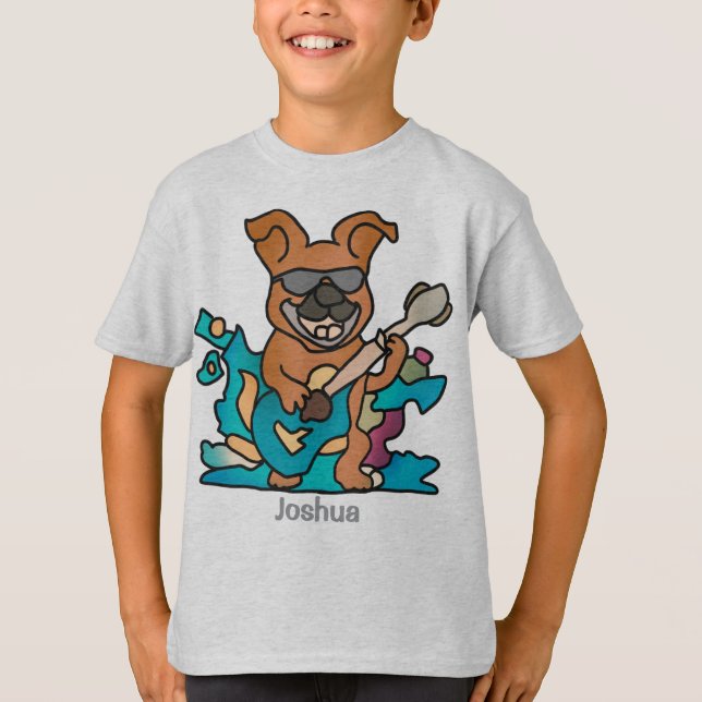 Street Retro Dog mit Gitarre | Funny T-Shirt (Vorderseite)