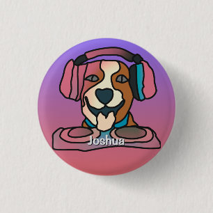 Street Retro Dog mit Kopfhörern Funny Button