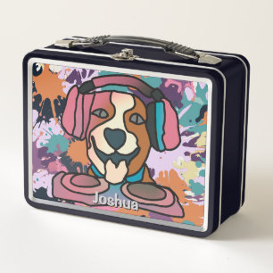Street Retro Dog mit Kopfhörern Funny Metall Brotdose