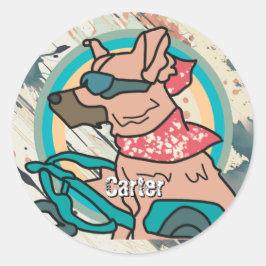 Street Retro Dog mit Sonnenbrille | Funny Runder Aufkleber