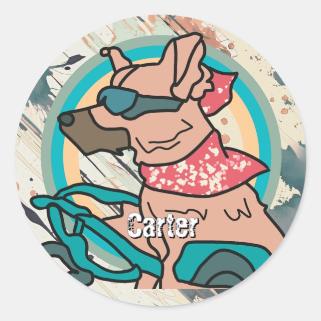 Street Retro Dog mit Sonnenbrille | Funny Runder Aufkleber (Vorderseite)