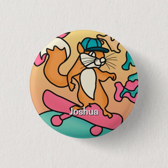 Street Retro Eichhörnchen auf Skateboard | Funny Button (Vorderseite)