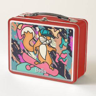 Street Retro Eichhörnchen auf Skateboard Funny Metall Brotdose