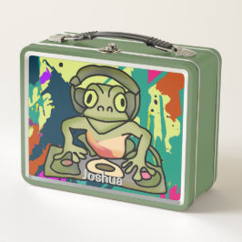 Street Retro Frog mit Kopfhörern | Funny Metall Brotdose