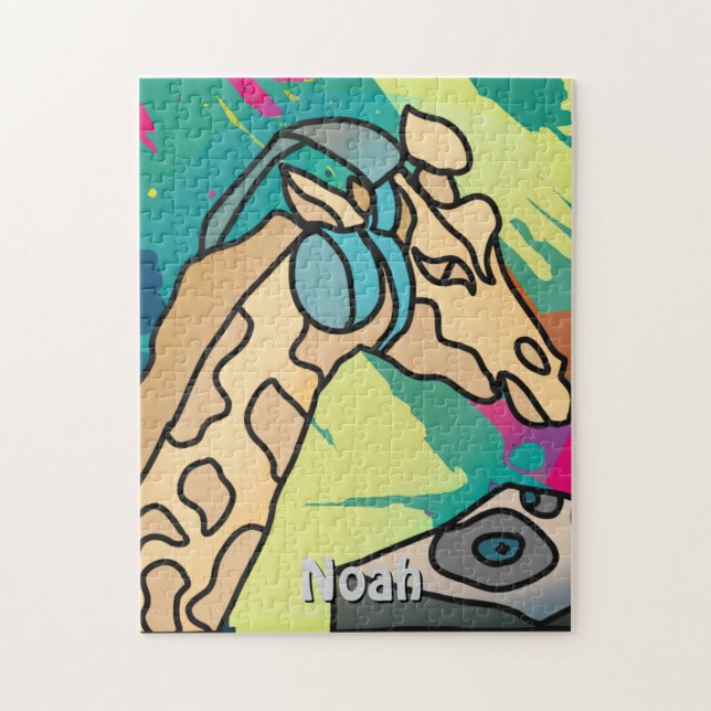 Street Retro Giraffe mit Kopfhörern (Vertikal)