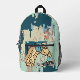 Street Retro Giraffe mit Kopfhörern Bedruckter Rucksack