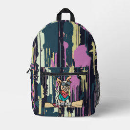 Street Retro Hund mit Sonnenbrille auf Skateboard Bedruckter Rucksack