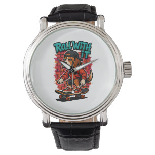 Street Style Beagle Skateboarding Graffiti Art Armbanduhr