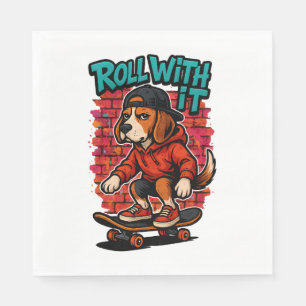 Street Style Beagle Skateboarding Graffiti Art Serviette