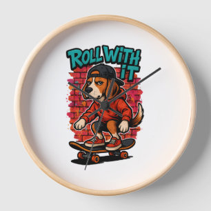Street Style Beagle Skateboarding Graffiti Art Uhr