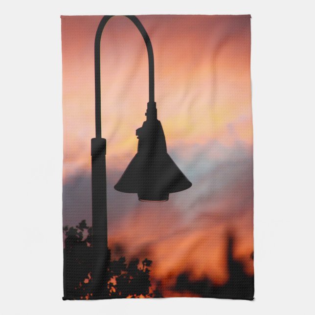Streetlight Silhouette Sonnenuntergang Baumwolle K Handtuch (Vertikal)