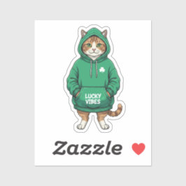 Streetwear-Katze in grüner Kapuzenjacke Lucky Vibe Aufkleber