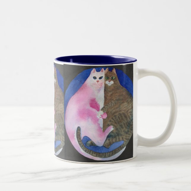 Streichelnde fette Katzen-Tasse Zweifarbige Tasse (Rechts)