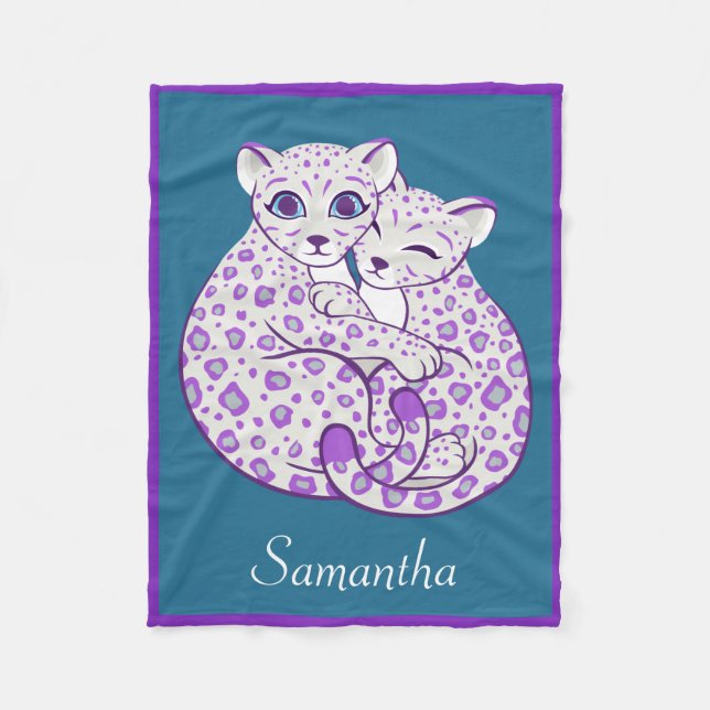 Streichelnindividueller Name Schnee-Leopard-CUBs Fleecedecke (Vorderseite)