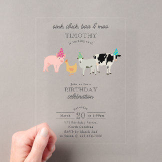 Streichelzoo-Party-Tiere-Bauernhof-Geburtstag-Kind Acryleinladungen
