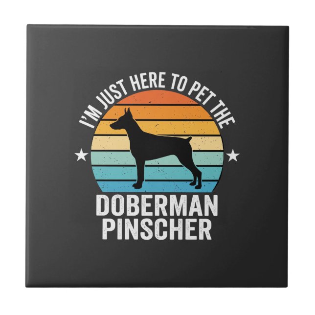 Streichle den Dobermann Pinscher Retro Fliese (Vorderseite)