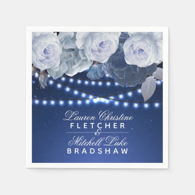 Streichlichtsterne Blau Elegante Hochzeit Serviette (Vorderseite)