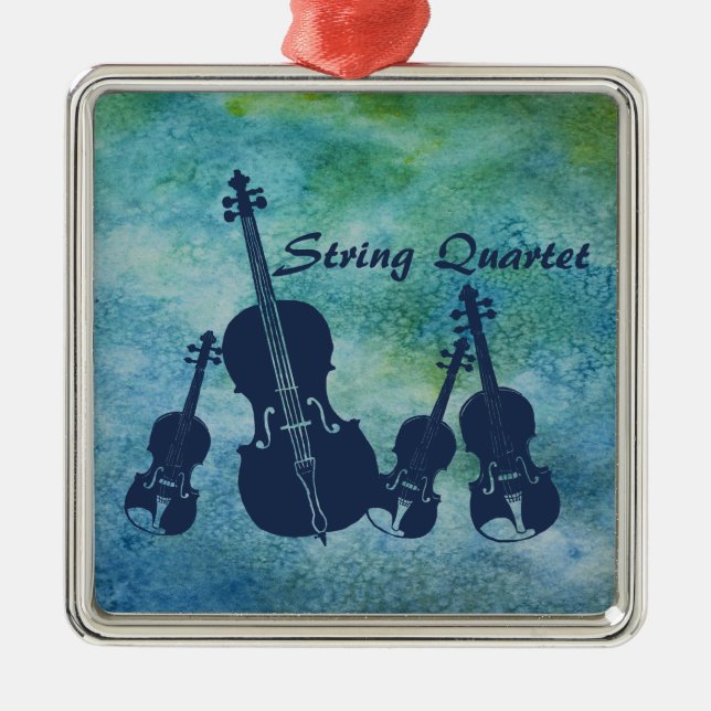 Streichquartett auf Blau Silbernes Ornament (Vorne)