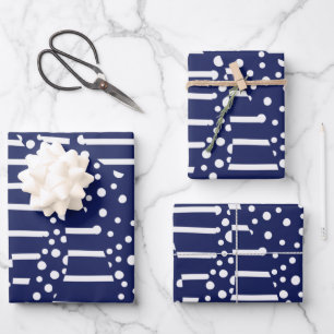 Streifen 2 - Blau und Weiß Geschenkpapier Set