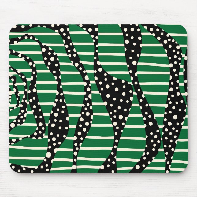 Streifen 2 - Grün, Creme und Schwarz Mousepad (Vorne)