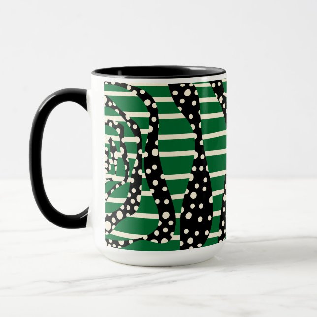Streifen 2 - Grün, Creme und Schwarz Tasse (Links)