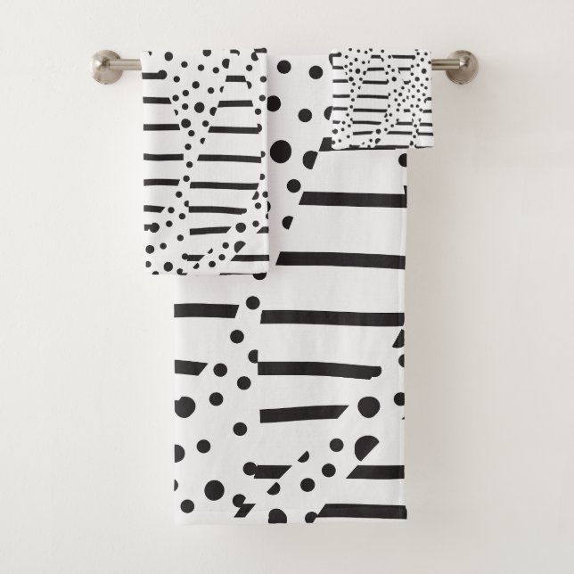 Streifen 2 in Schwarz und Weiß Badhandtuch Set (Insitu)