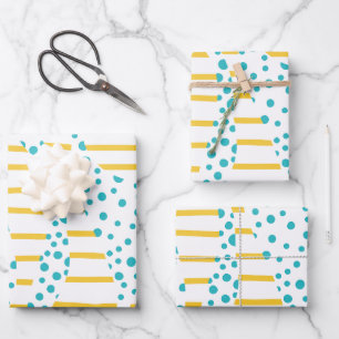 Streifen 2 in Türkis, Gelb und Weiß Geschenkpapier Set