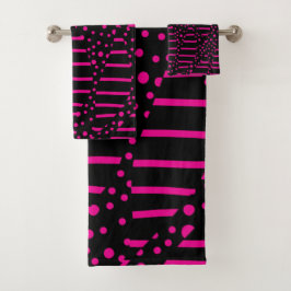 Streifen 2 - Magenta und Schwarz Badhandtuch Set