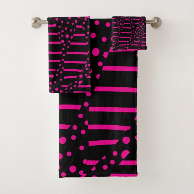 Streifen 2 - Magenta und Schwarz Badhandtuch Set (Insitu)
