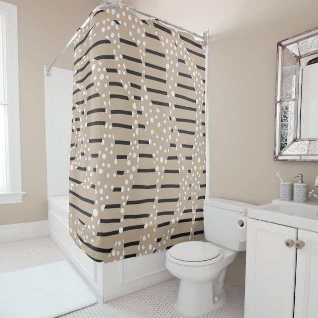 Streifen 2 - Taupe, Schwarz und Weiß Duschvorhang (Beispiel)